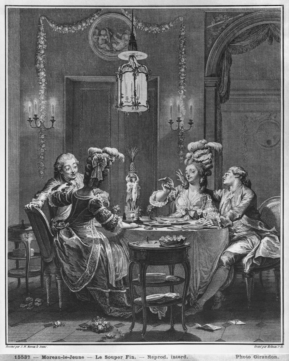 Het Gourmet Diner, gegraveerd door Isidore Stanislas Helman (1743-1809) 1781 door Jean Michel the Younger Moreau