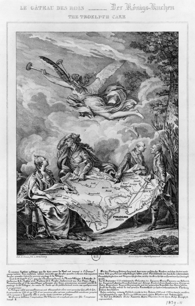 De Troelfth Cake, eerste verdeling van Polen op 26 september 1772, gegraveerd door Noel Le Mire (1724-1800) door Jean Michel the Younger Moreau
