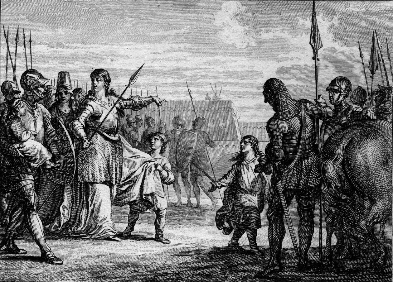 Karel Martel naar de gevangenis gestuurd, 714: Plectrude (ca. 650-717), weduwe van Pepijn van Herstal, stuurde de jonge Karel Martel (688-741) naar de gevangenis om hem van de macht te verwijderen. Gravure door Jean Michel Moreau, genaamd Moreau le Jeune ( door Jean Michel the Younger Moreau