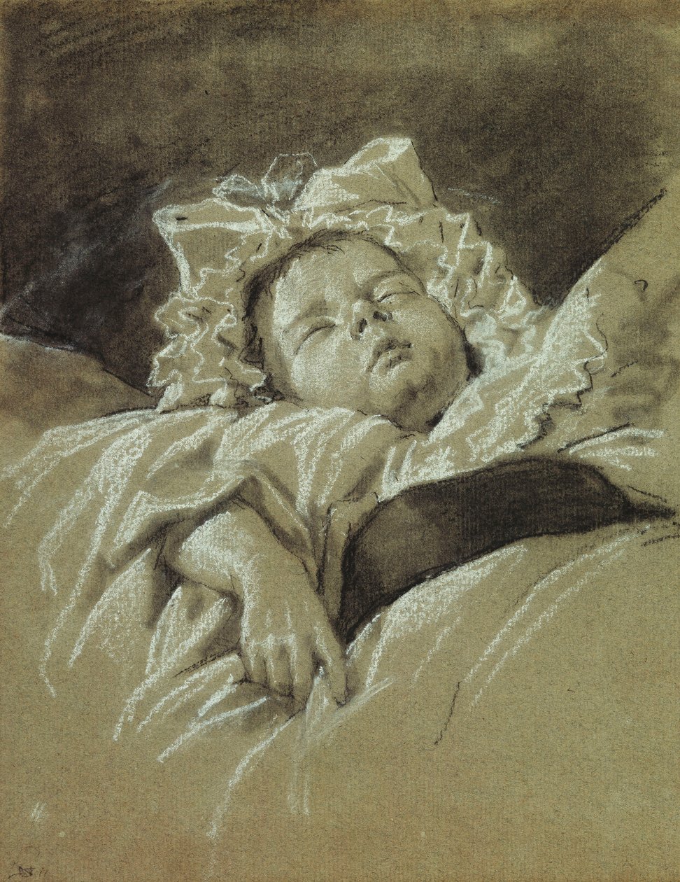 Het hoofd van een slapend kind door Jean Michel the Younger Moreau