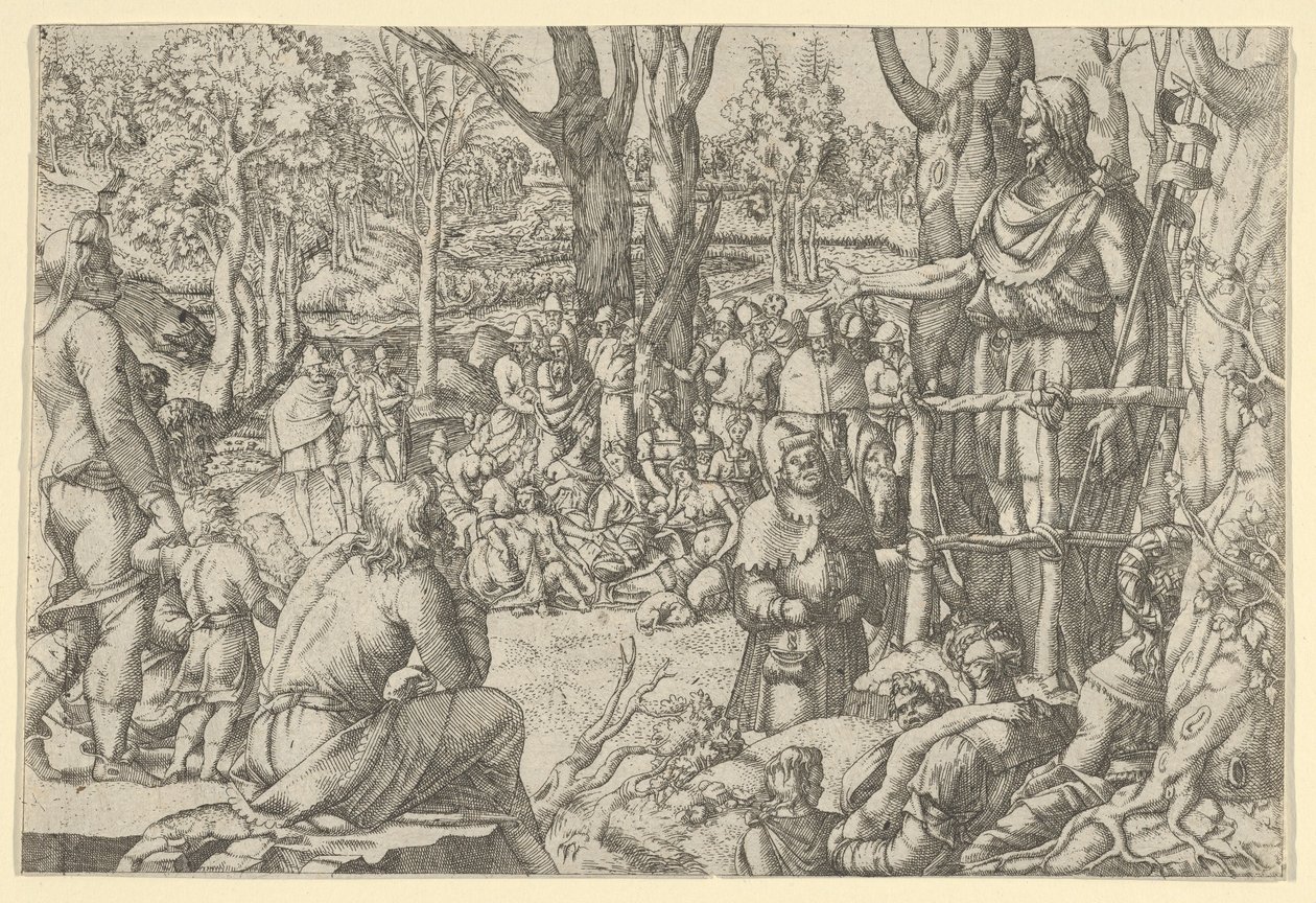Sint-Jan Predikend in de Woestijn, 1535-55 door Jean Mignon