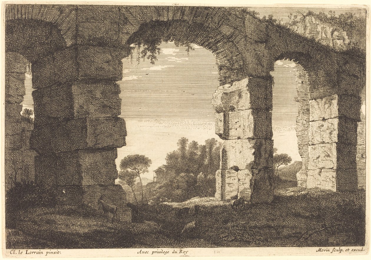 Ruïnes van een aquaduct door Jean Morin after Claude Lorrain