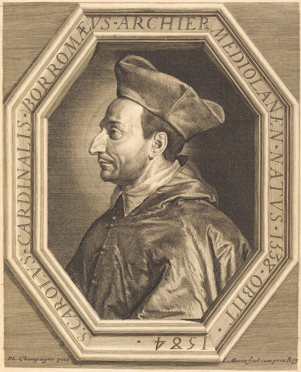 Sint Charles, Kardinaal Borromeo door Jean Morin after Philippe de Champaigne