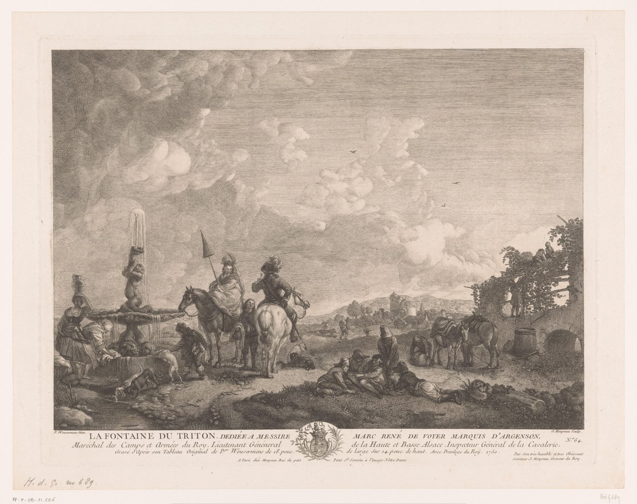 Landschap met figuren bij een fontein door Jean Moyreau