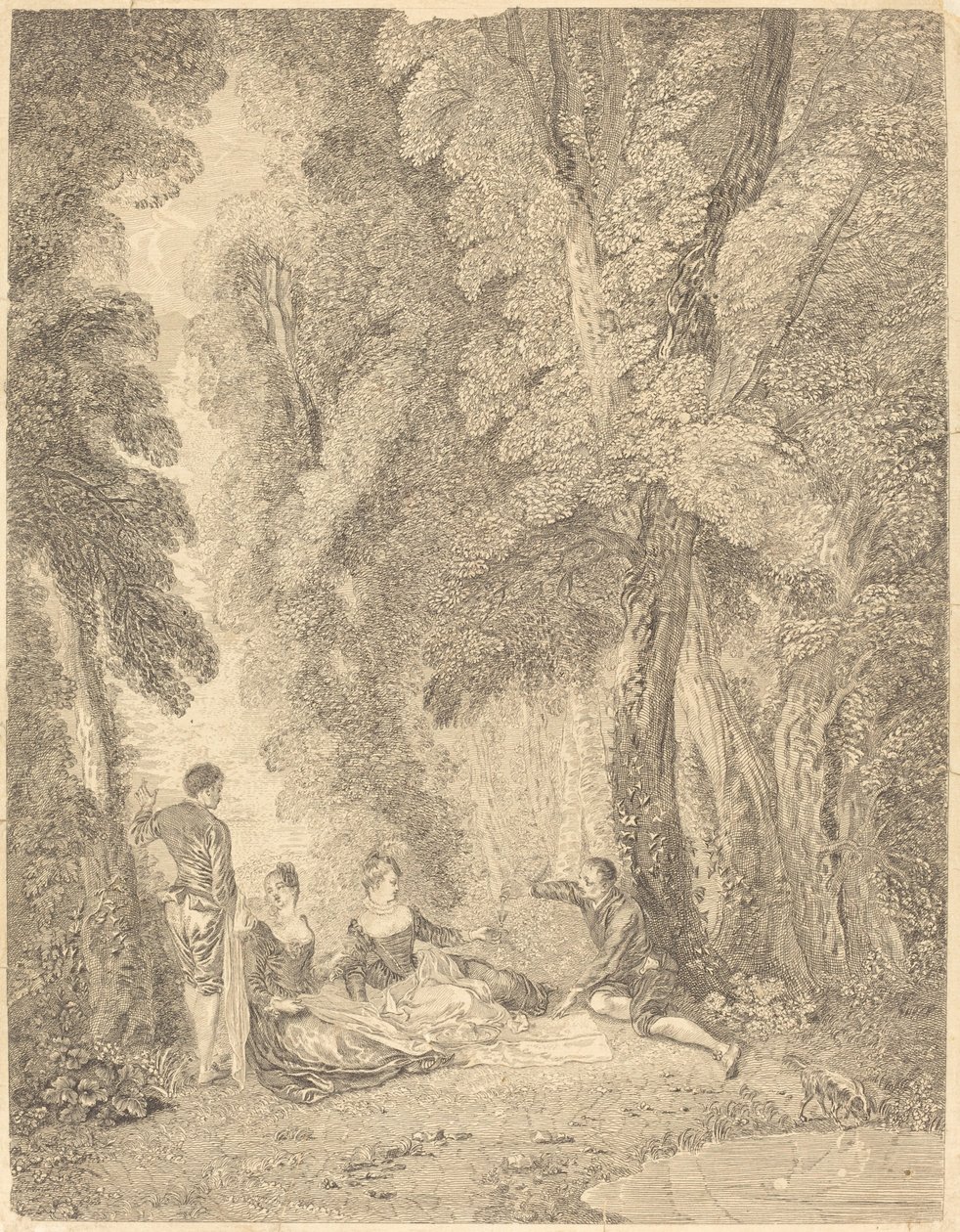 De maaltijd door Jean Moyreau after Antoine Watteau