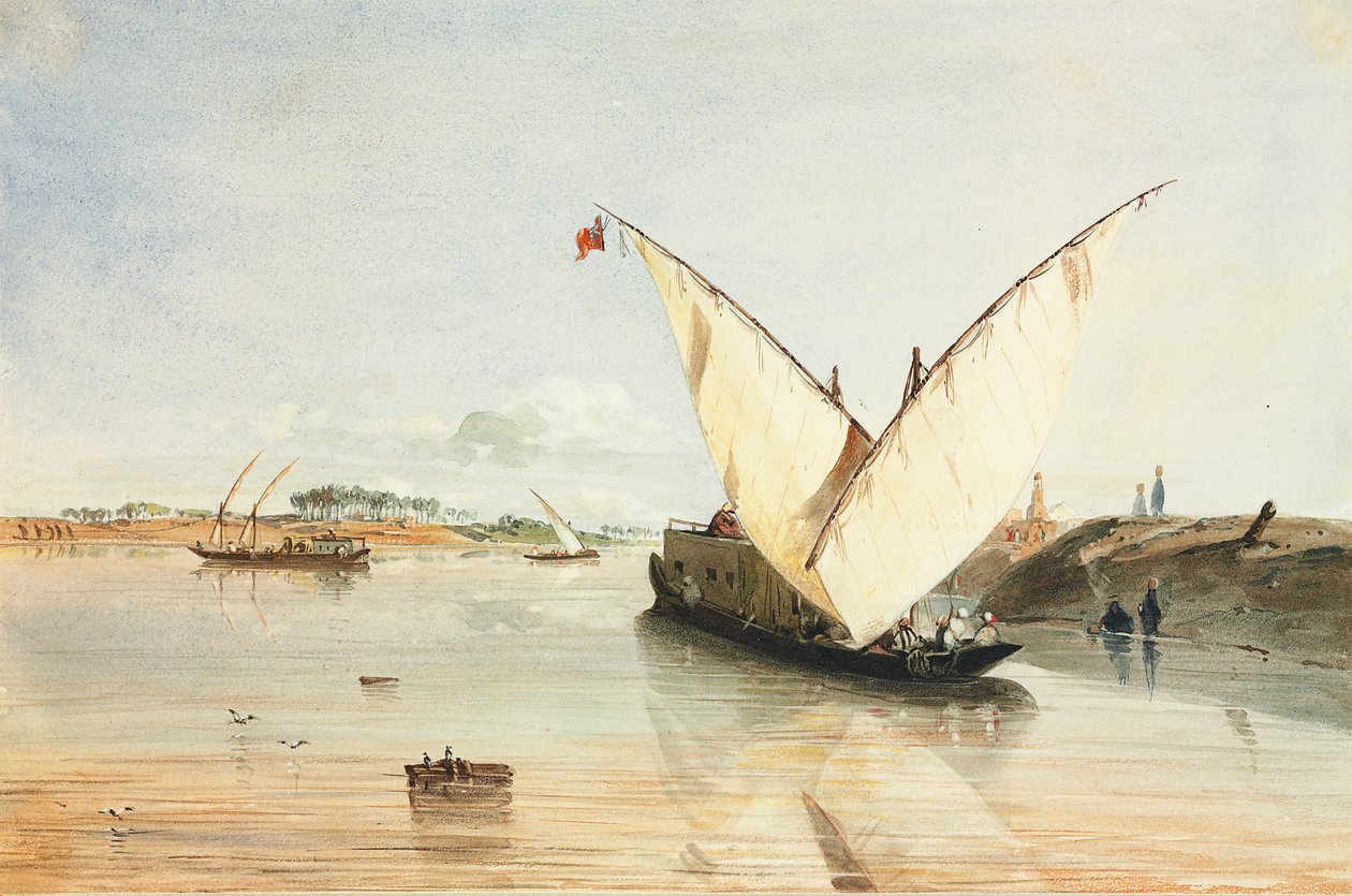 Nijlboot door Jean Nicolas Henri de Chacaton