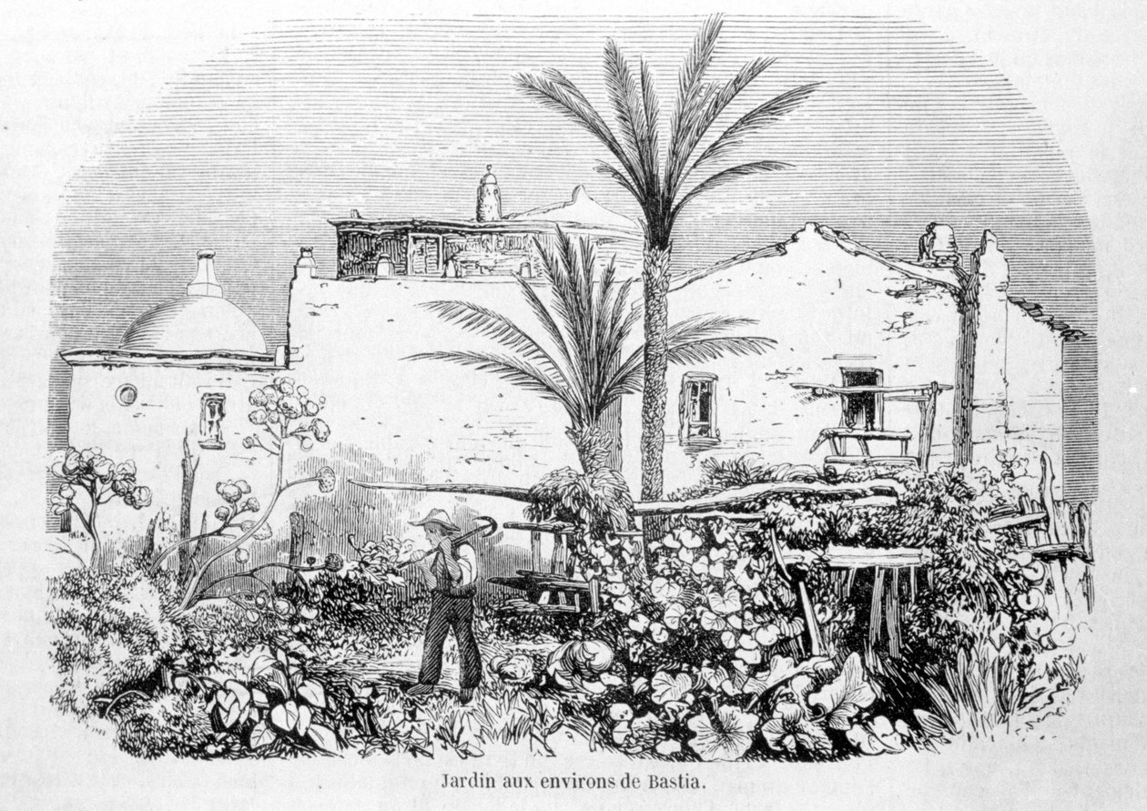 Tuinen rond Bastia. Gravure door Laurens. door Jean Paul Laurens