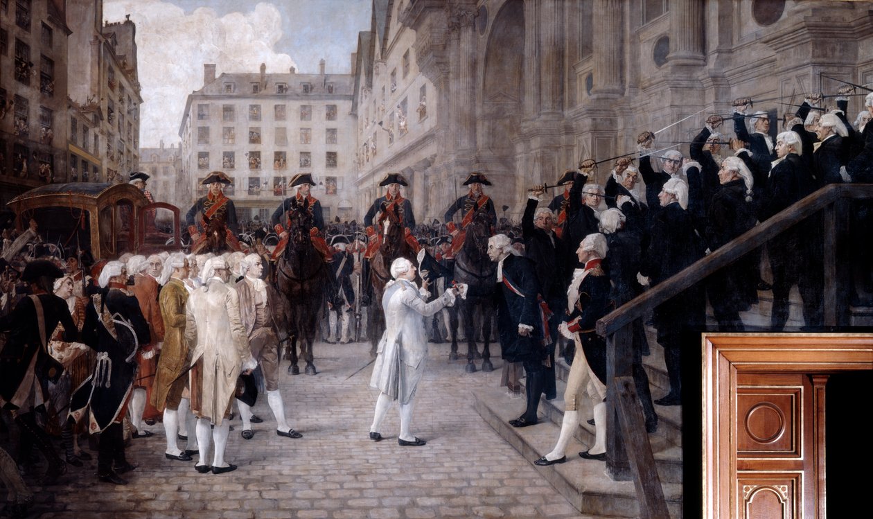 Lodewijk XVI ontvangen door de nieuwe burgemeester van Parijs, 17 juli 1789, 19de begin 20ste eeuw door Jean Paul Laurens