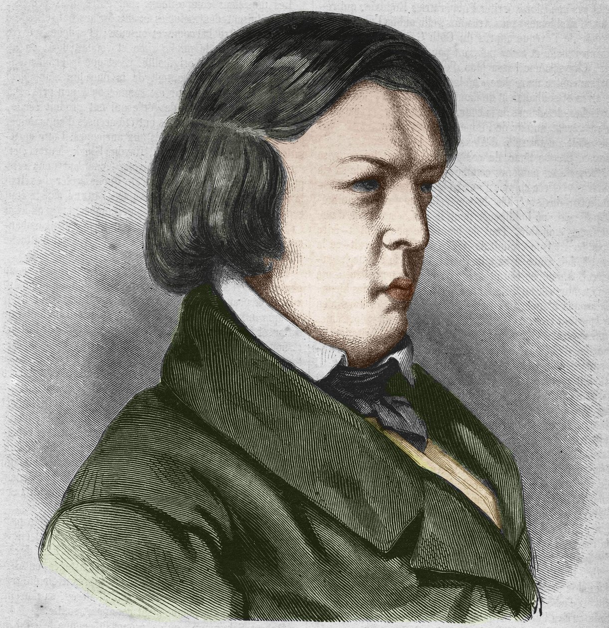 Robert Schumann Duitse componist. Tekening door J.B. Laurens. door Jean Paul Laurens