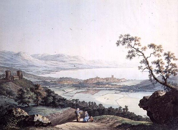 Uitzicht op Genève vanuit Saconex in Savoye, gegraveerd door Jean Philippe Linck II (1770-1812) en Jacob Philippe Hackert (1737-1807) door Jean Philippe II (after) Linck