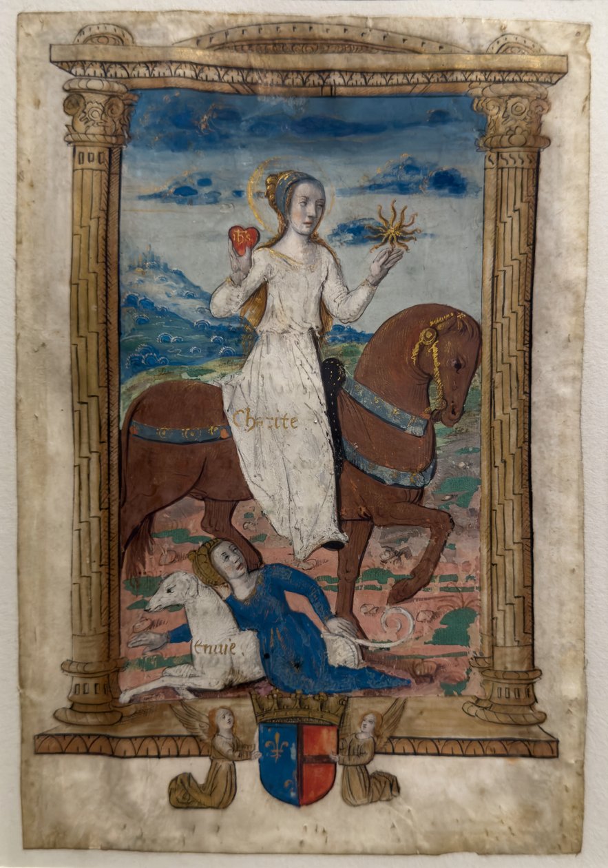 Liefdadigheid en afgunst. Les rondeaux des vertus, na 1515 (Geschilderd en verlucht perkament) door Jean Pichore