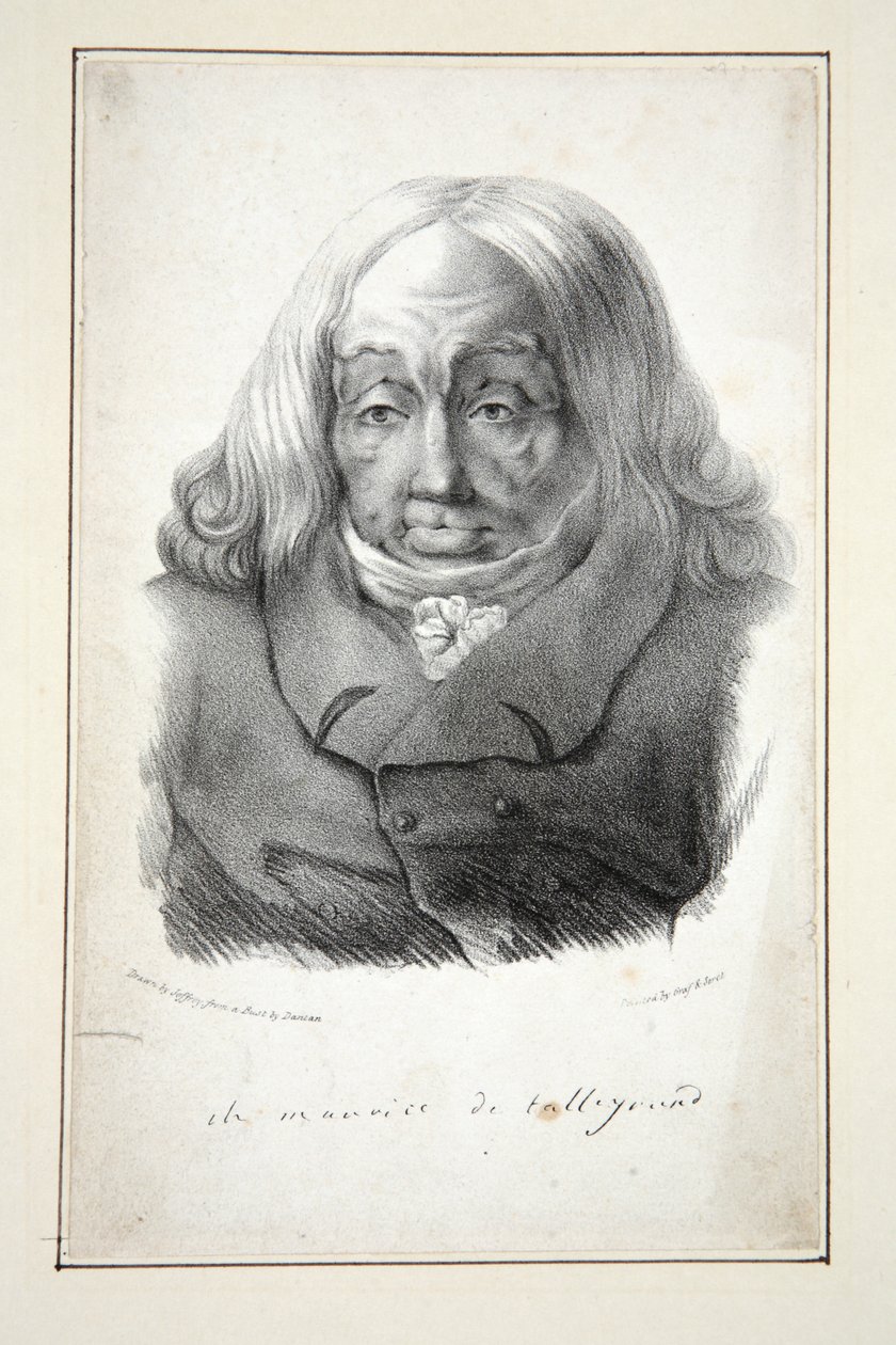 Portret van Talleyrand, 79 jaar oud, uitgegeven 1835 (gravure) door Jean Pierre (after) Dantan