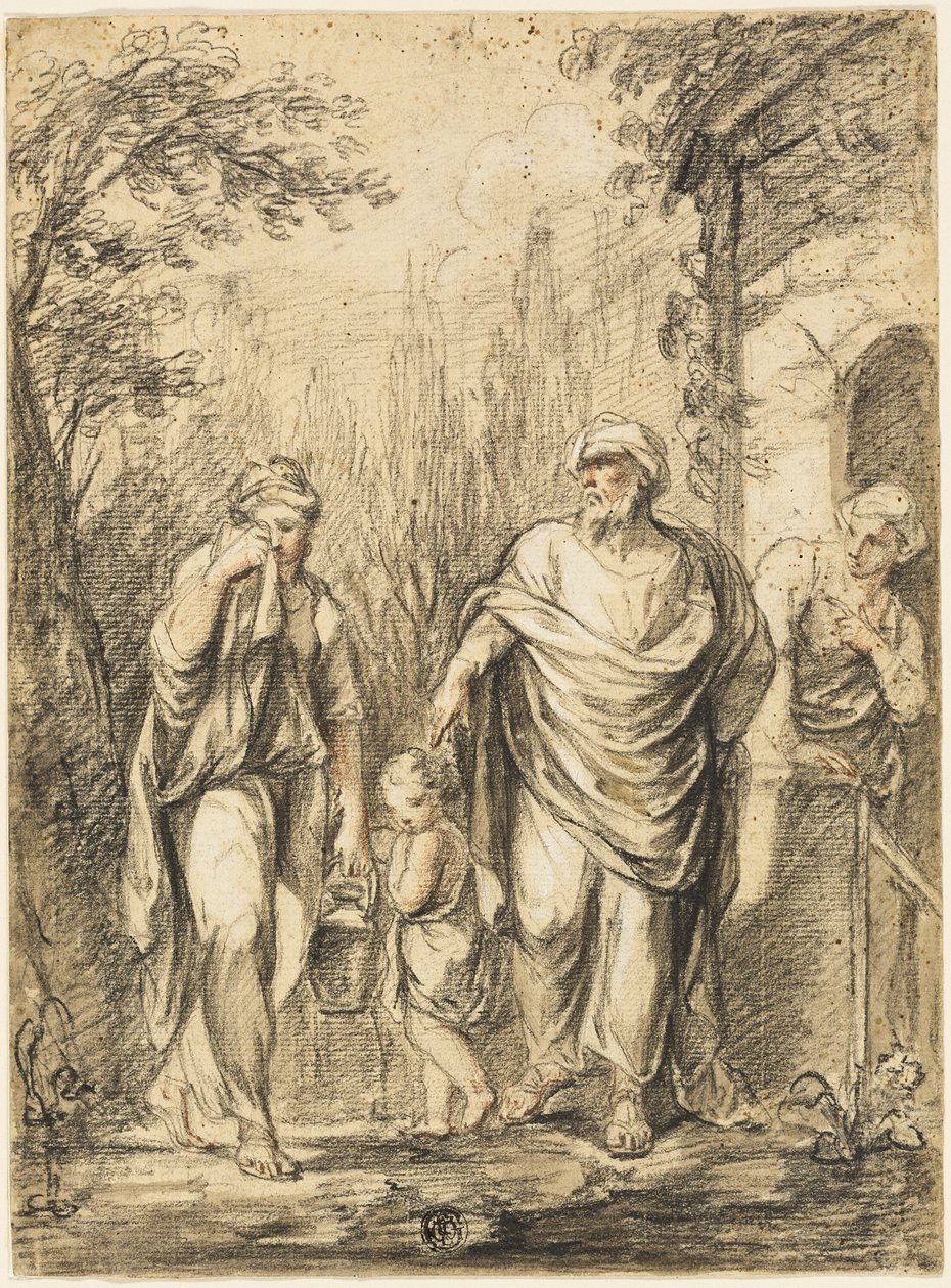 Abraham verdrijft Hagar en Ismaël door Jean Pierre Antoine Tassaert