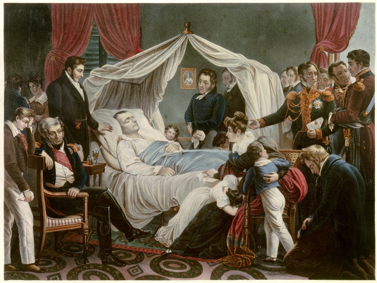 De dood van Napoleon, 5/05/1821 op Sint-Helena door Jean Pierre Marie Jazet