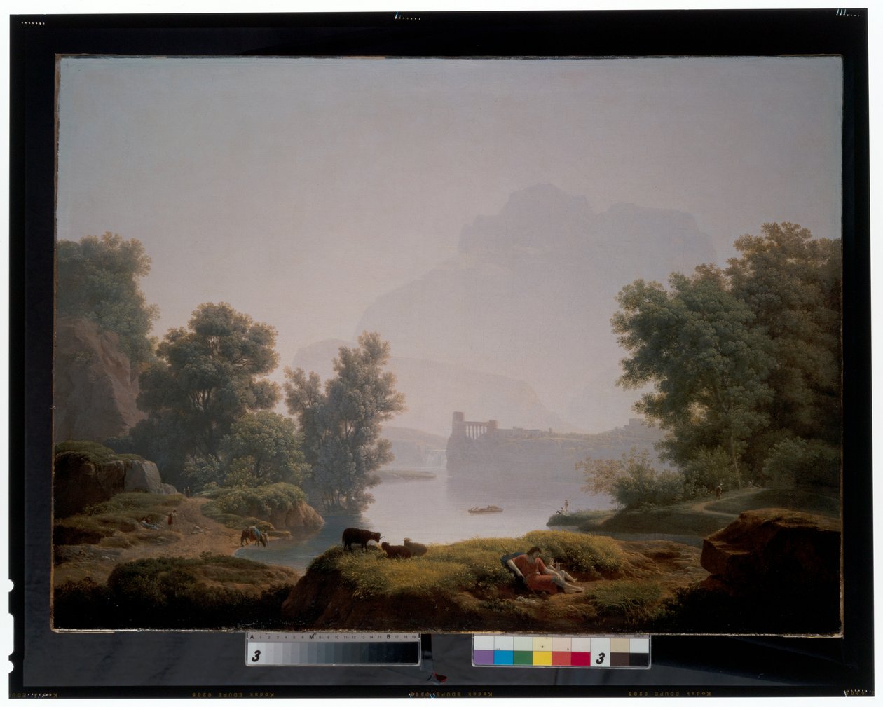 Ochtend en avond: Een klassiek landschap met herders, een aquaduct daarachter door Jean Pierre Pequignot