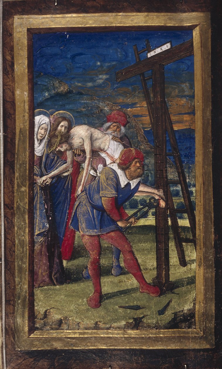 De Kruisafneming uit Lettres bâtardes, ca. 1490-1510 door Jean Poyet
