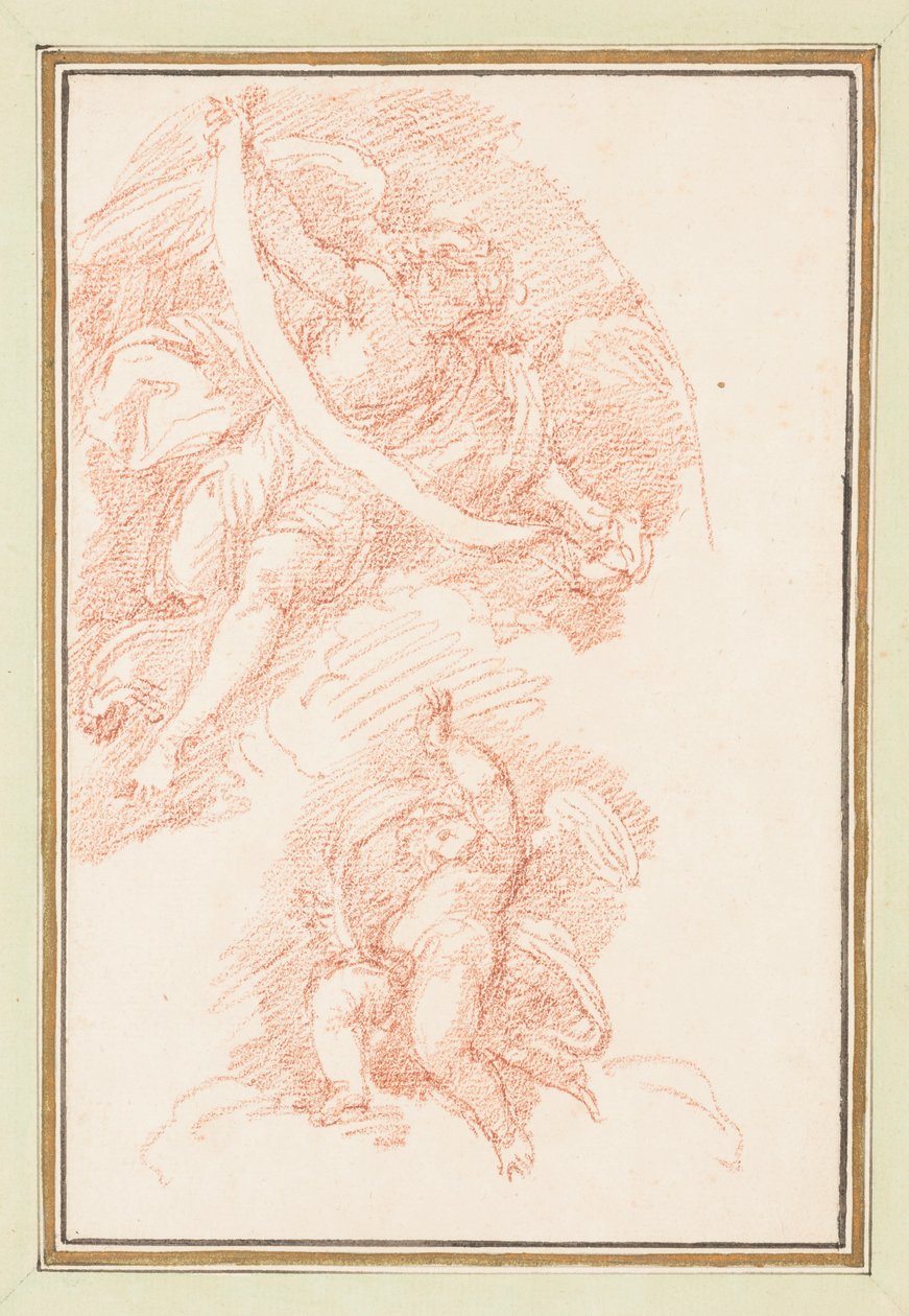 Gevleugeld figuur met riem en putto door Jean-Robert Ango