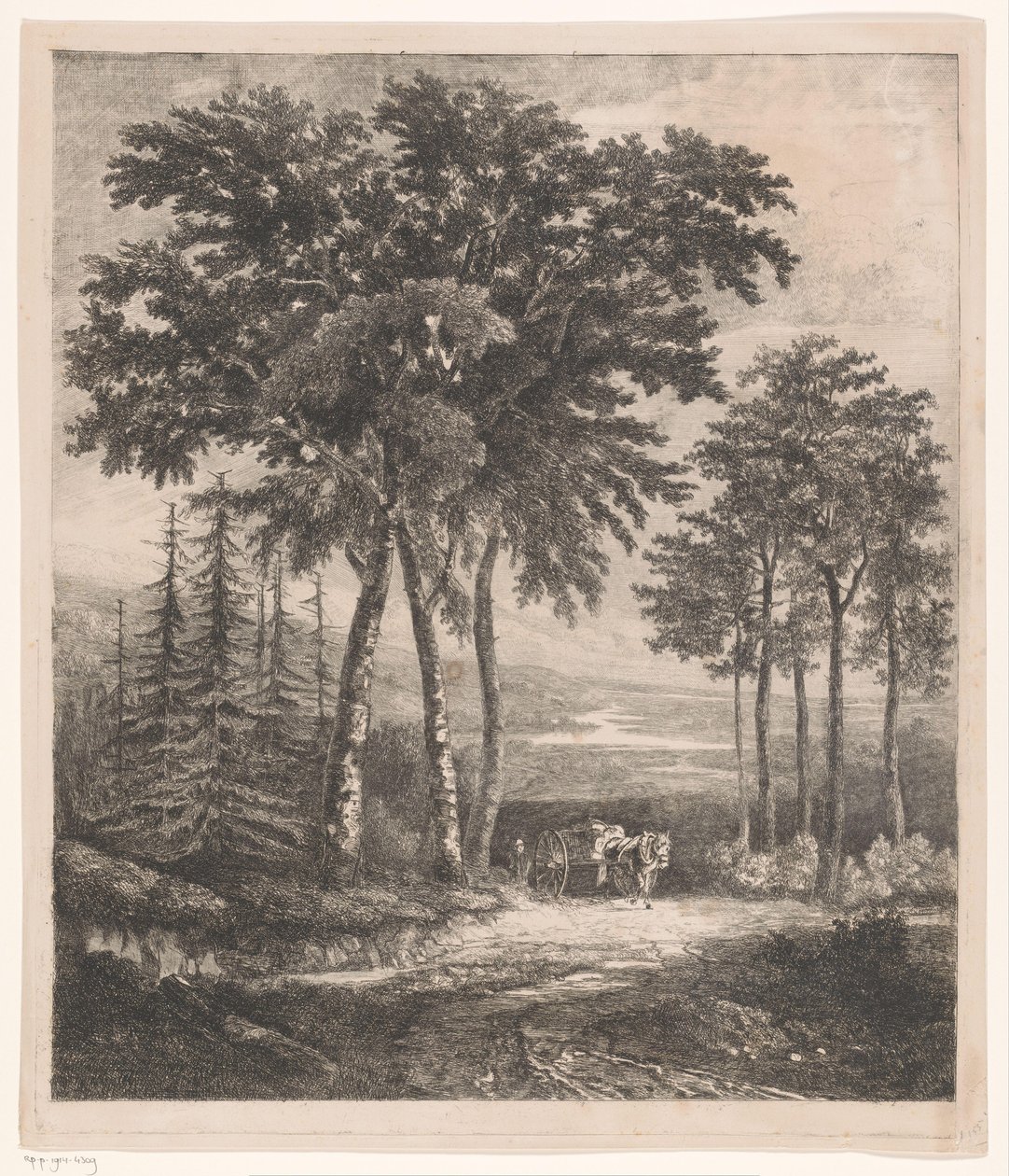 Landschap met paardenkar door Jean Théodore Joseph Linnig