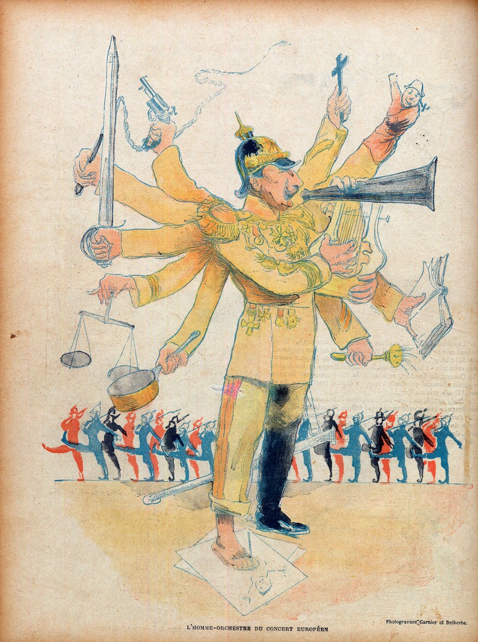 William II (1859-1941) (Kaiser Wilhelm II Duitse keizer en koning van Pruisen) - de man orkest van het Europese concert - karikatuur in 