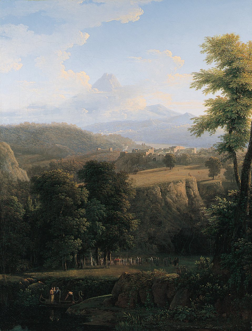 Een ceremoniële processie in een uitgestrekt landschap door Jean Victor Bertin