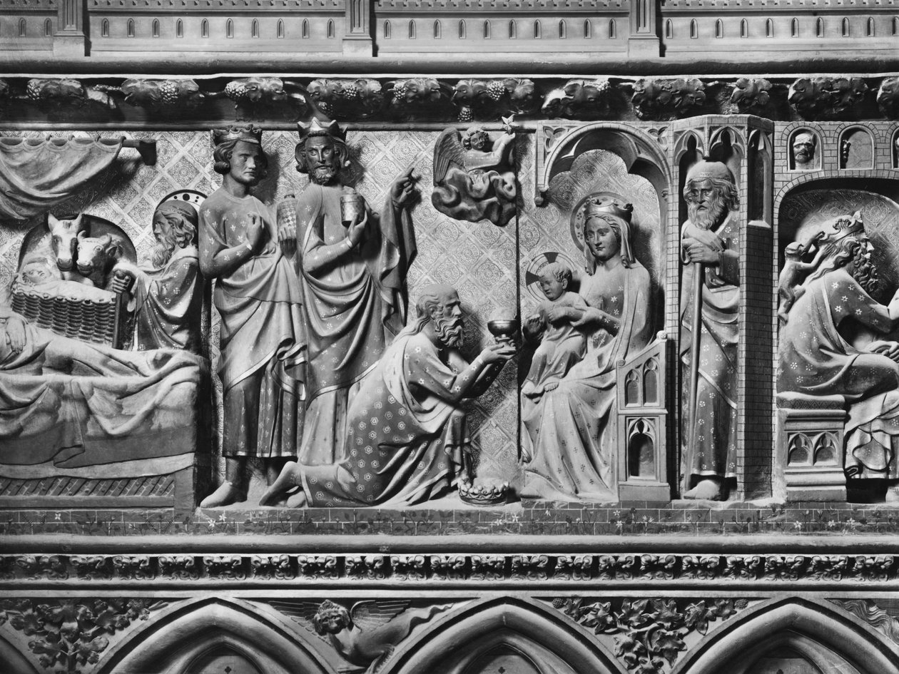 Kathedraal, interieur, koorscherm, Geboorte, Aanbidding der Wijzen, ca. 1340-51 door Jean and Jean Le Boutellier Ravy