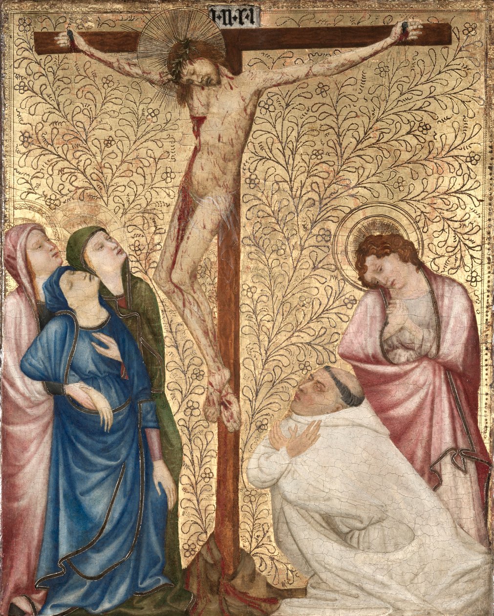 Golgota met een kartuizer monnik door Jean de Beaumetz