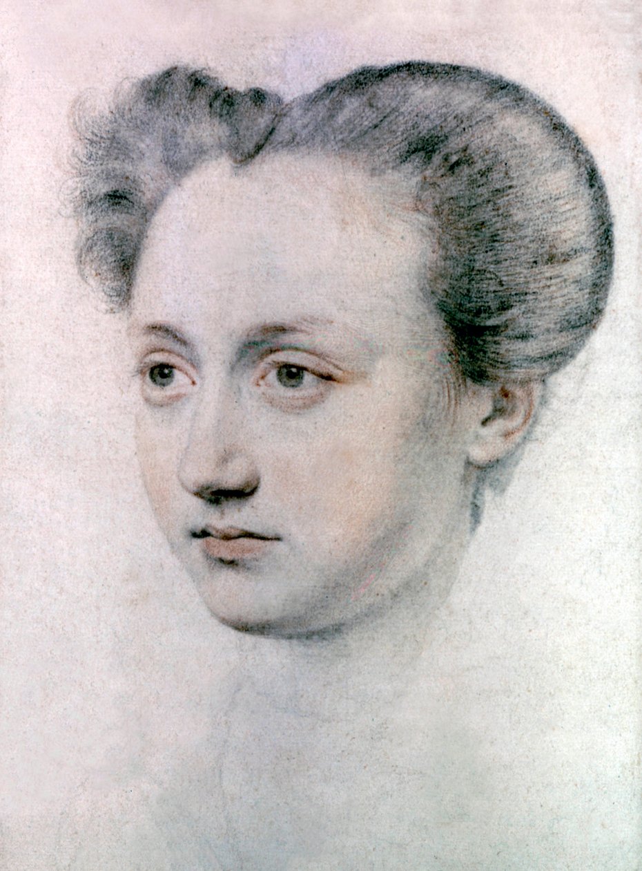 Marie Touchet (1549-1638) minnares van de Franse koning Charles IX, ca.1570 (tekening) door Jean de Court
