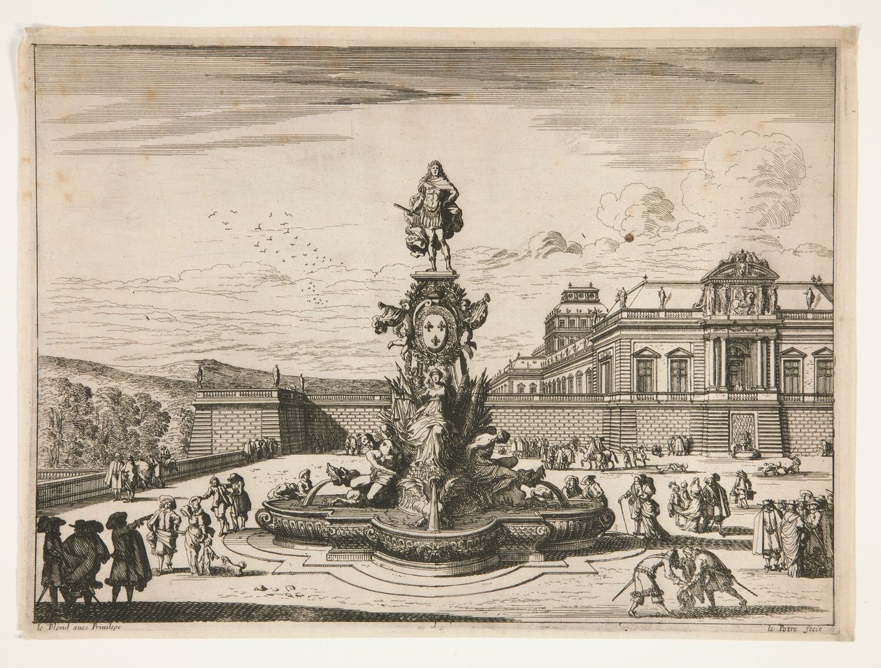 Fontein, met paleis rechtsachter door Jean le Pautre