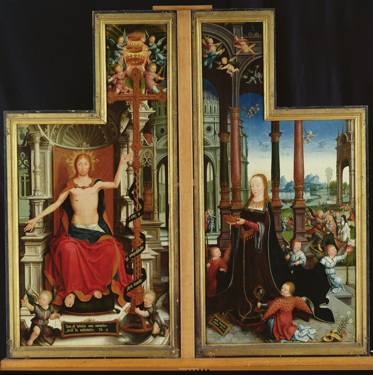 Polyptiek van de Verheerlijking van de Heilige Drie-eenheid, panelen die Christus op de Troon en de Maagd afbeelden, 1509-15 door Jean the Elder Bellegambe