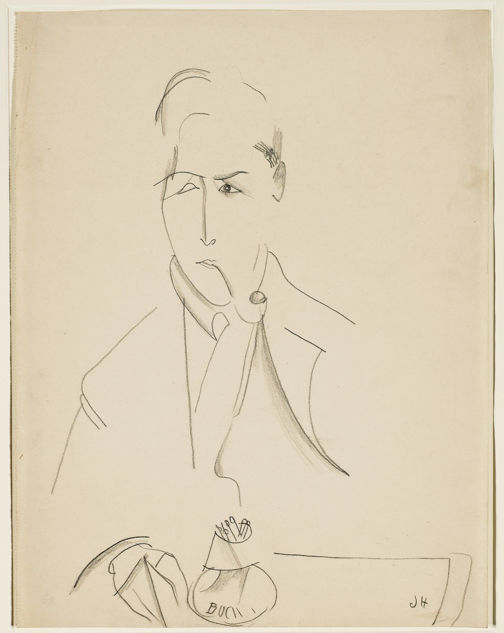 Portret van Modigliani met pijp door Jeanne Hébuterne