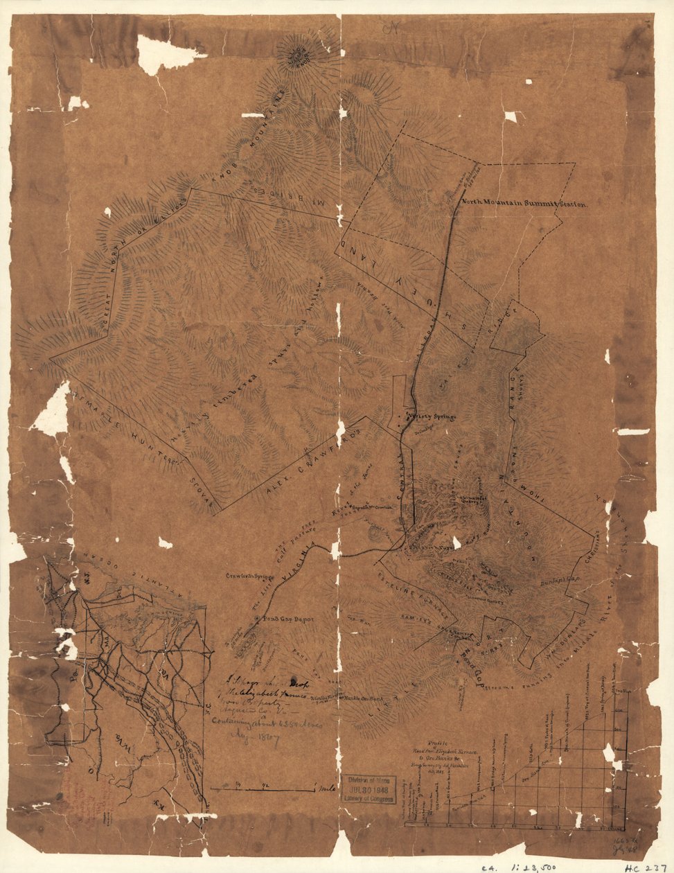 Een topografische kaart van het ijzereigendom Elizabeth Furnace, Augusta Co., Va., met ongeveer 6250 acres, aug. 1867. LOC 2005625144 door Jedediah Hotchkiss