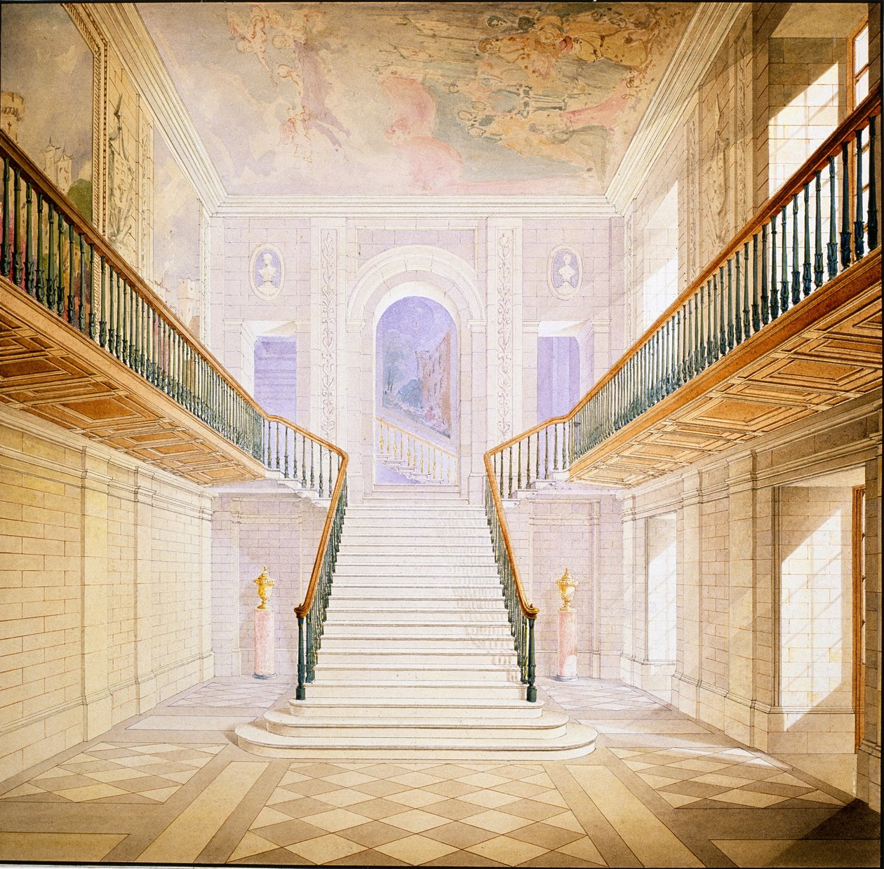 Ontwerp voor een trap in de Painted Hall, Chatsworth door Jeffry Wyatville