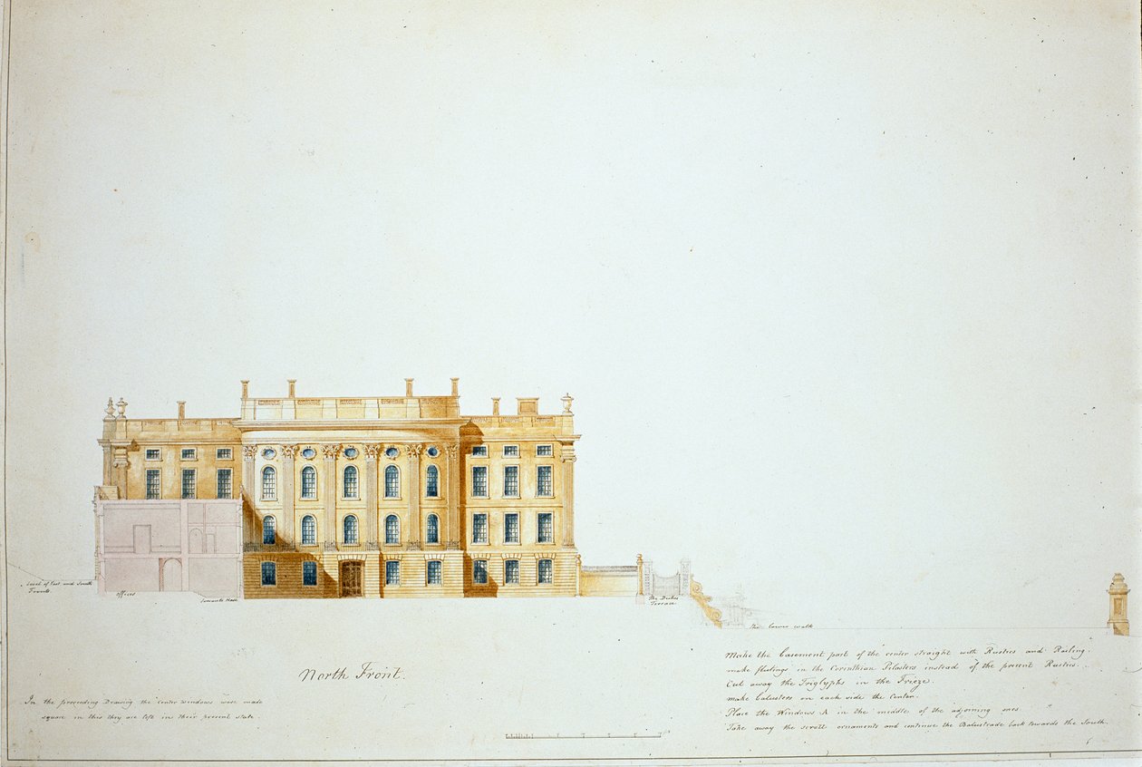 Ontwerp voor de noordelijke gevel, Chatsworth House door Jeffry Wyatville