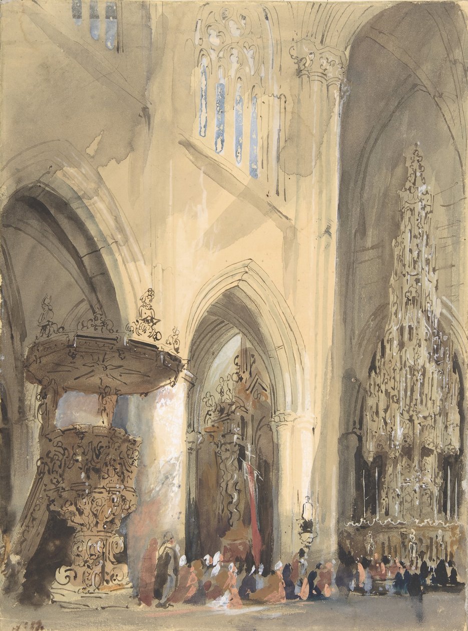 Interieur van de Sint-Jacobskerk, Leuven door Jenaro Pérez Villaamil