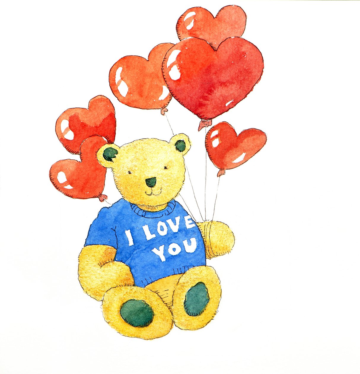 Ik hou van je beer - ballon, 2011 (aquarel) door Jennifer Abbott