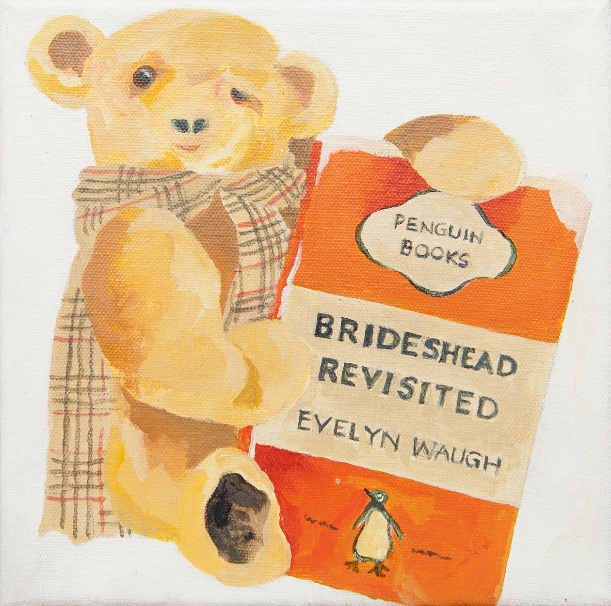 Pinguïnboek met teddybeer (acryl) door Jennifer Abbott