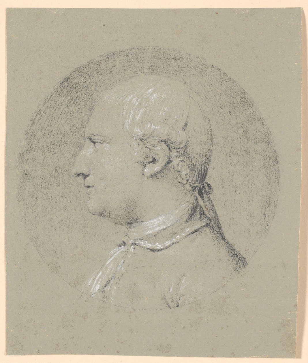 Mannenportret, ingeschreven in cirkel, profiel naar links door Jens Juel