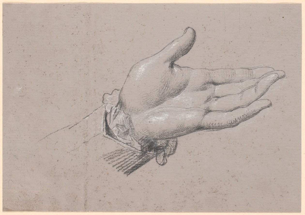 Studie van een linkerhand, gebruikt in het hele figuurportret van Frederik de zesde als kroonprins uit 1786 op Amalienborg door Jens Juel