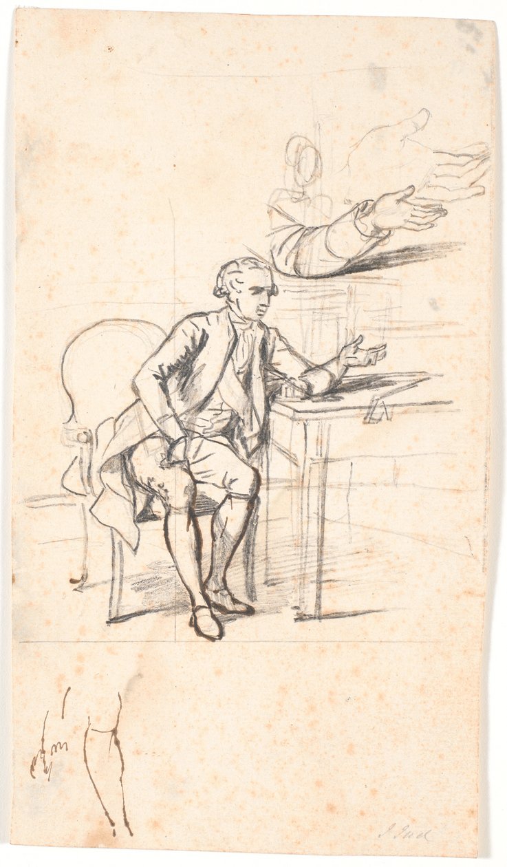 Studie voor het Holmskiold-familieportret uit 1787: geheime raad. Theodor Holmskiold zittend aan een tafel door Jens Juel