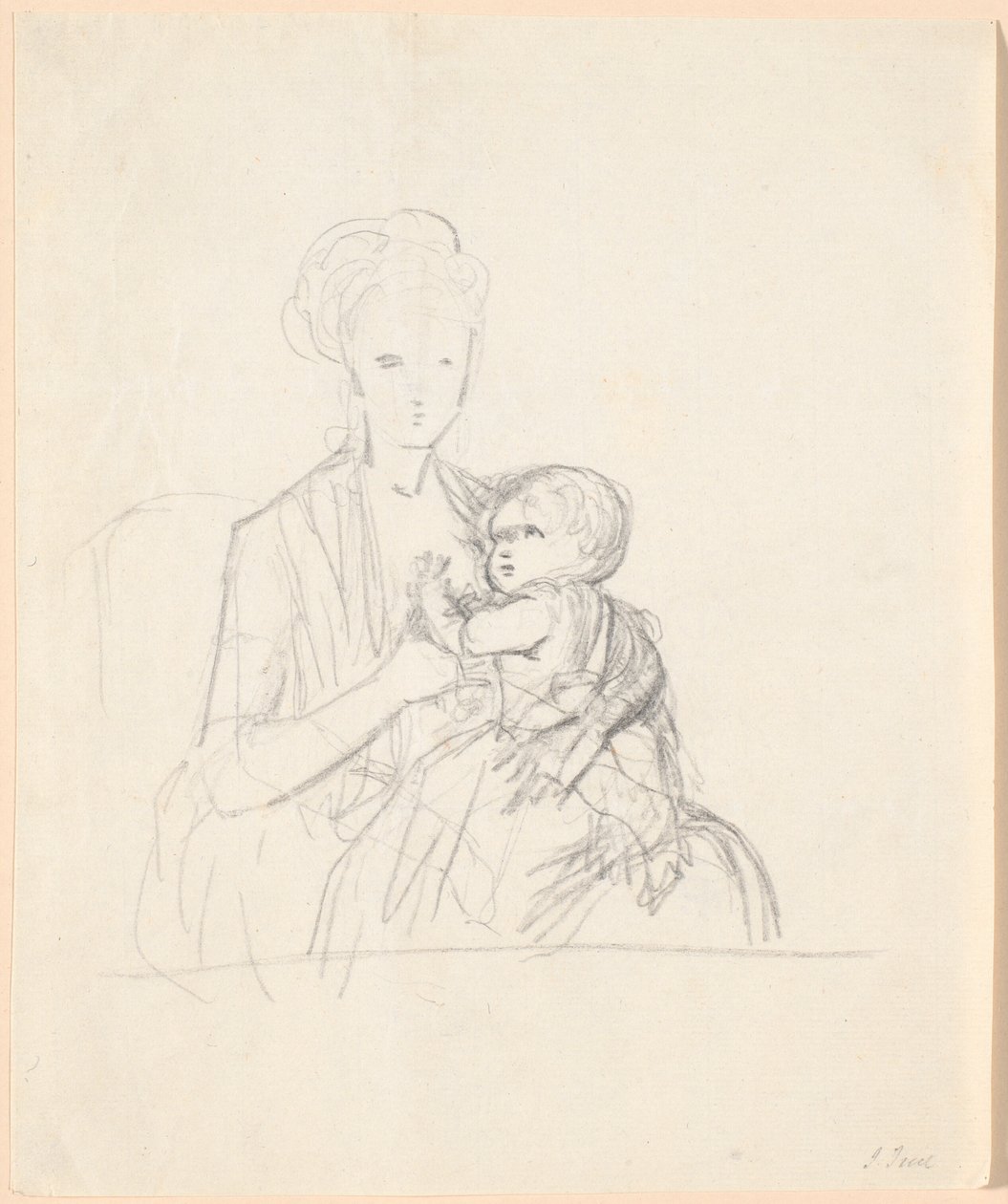 Ontwerp voor het portret van gravin Sophie Magdalene Raben, geboren von Qualen met haar oudste zoon, geboren 1784 door Jens Juel