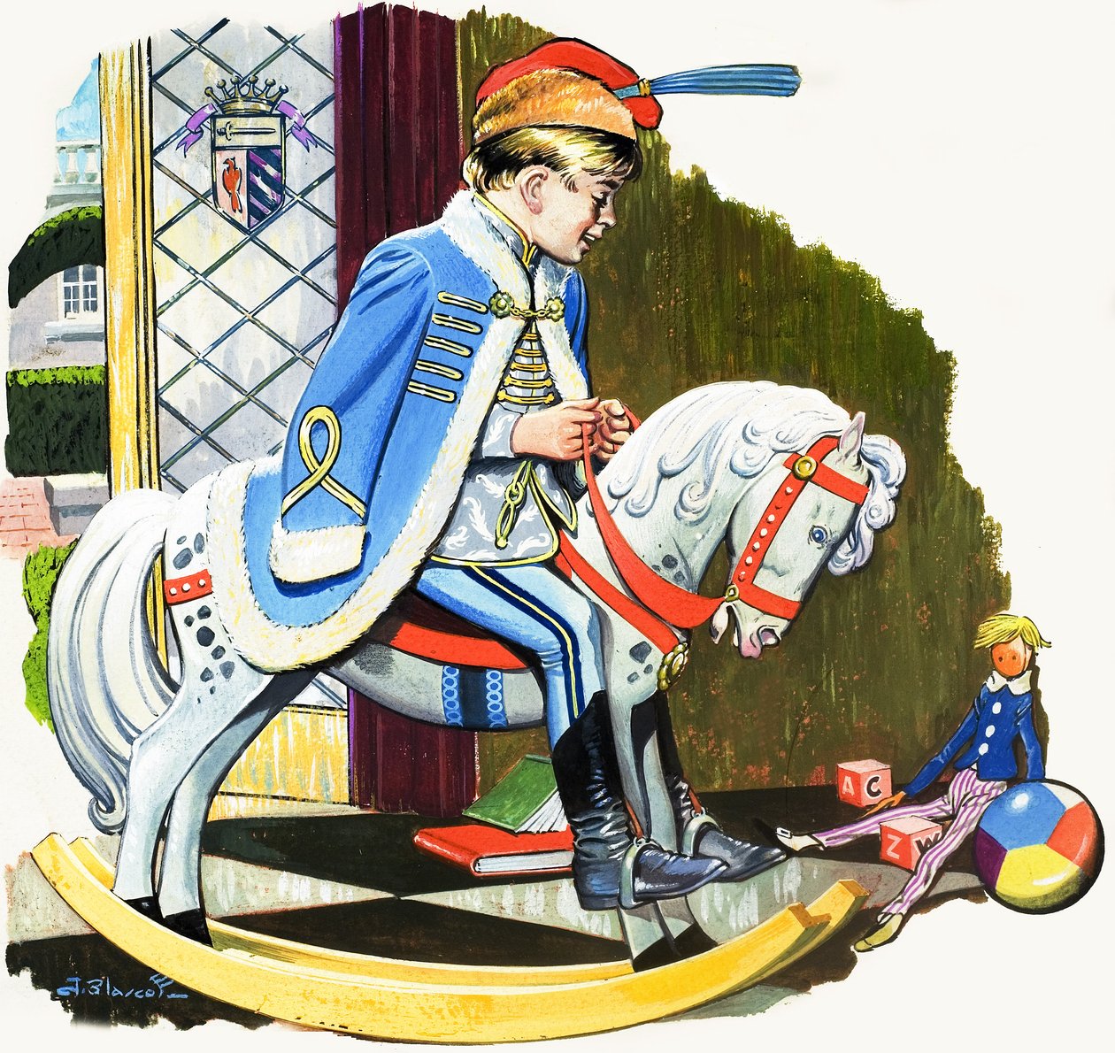 Jongen op hobbelpaard, illustratie uit 