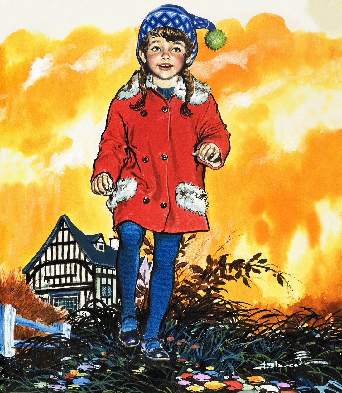 Meisje met bobble hoed (gouache op papier) door Jesus Blasco