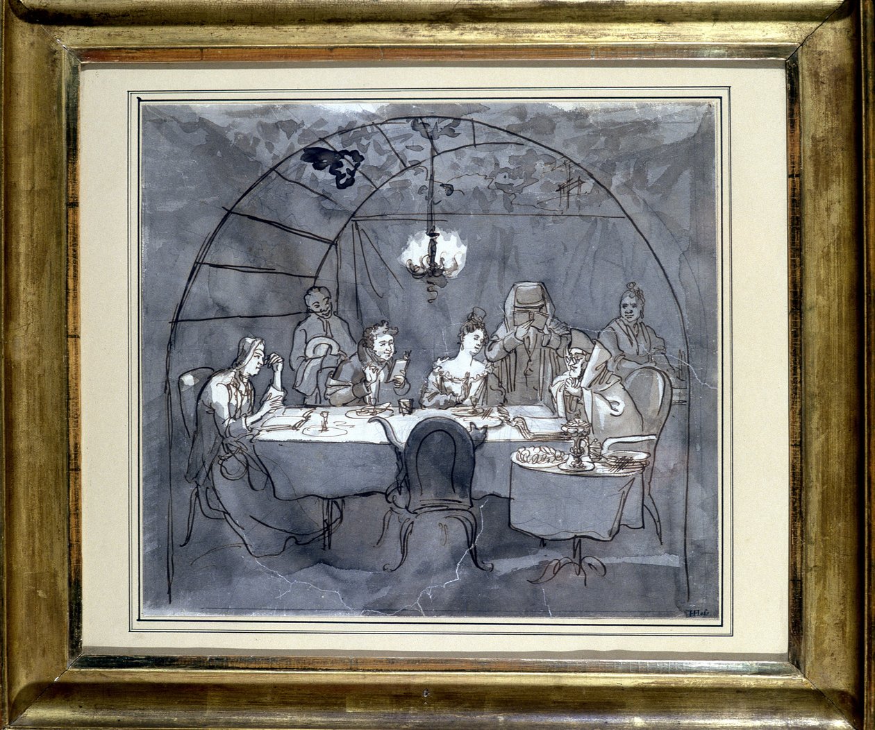 Loofhuttenfeest in het restaurant Kasher door de familie van Moses Ulmann. Tekening op papier, penwas in 1831. Joods Museum Basel, Zwitserland door Jewish School