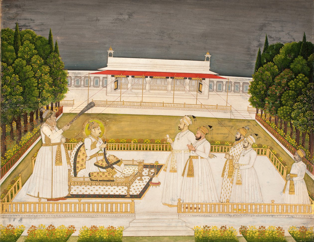Muhammad Shah op een terras 