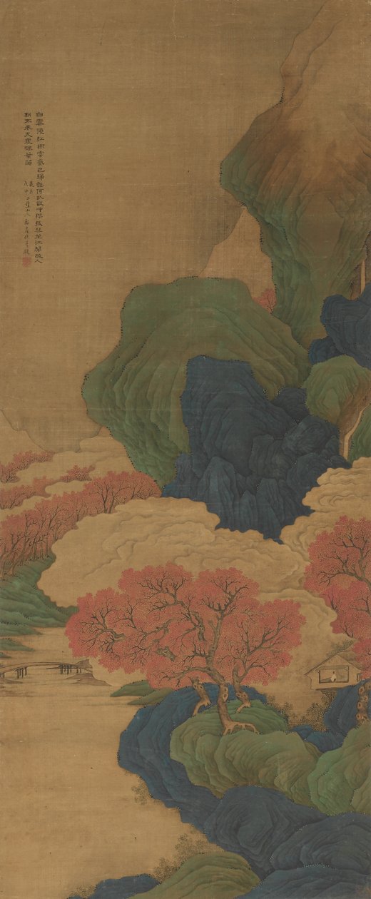 Witte wolken en rode bomen, hangende rol door Jian Li