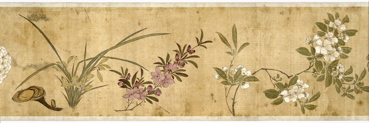 Honderd bloemen, begin 17e eeuw (geschilderde zijde) (detail) door Jiayan Chen