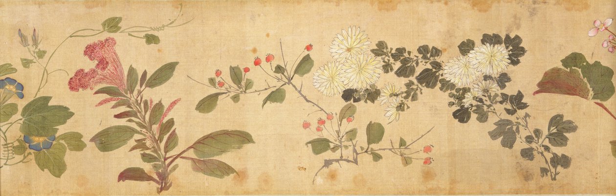 Honderd bloemen, begin 17e eeuw (geschilderde zijde) (detail) door Jiayan Chen