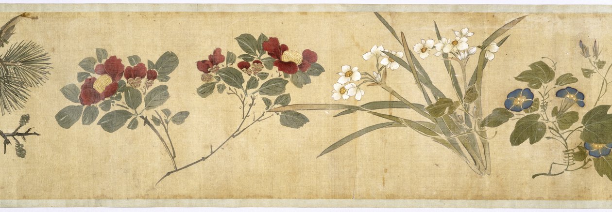 Honderd bloemen, begin 17e eeuw (geschilderde zijde) (detail) door Jiayan Chen