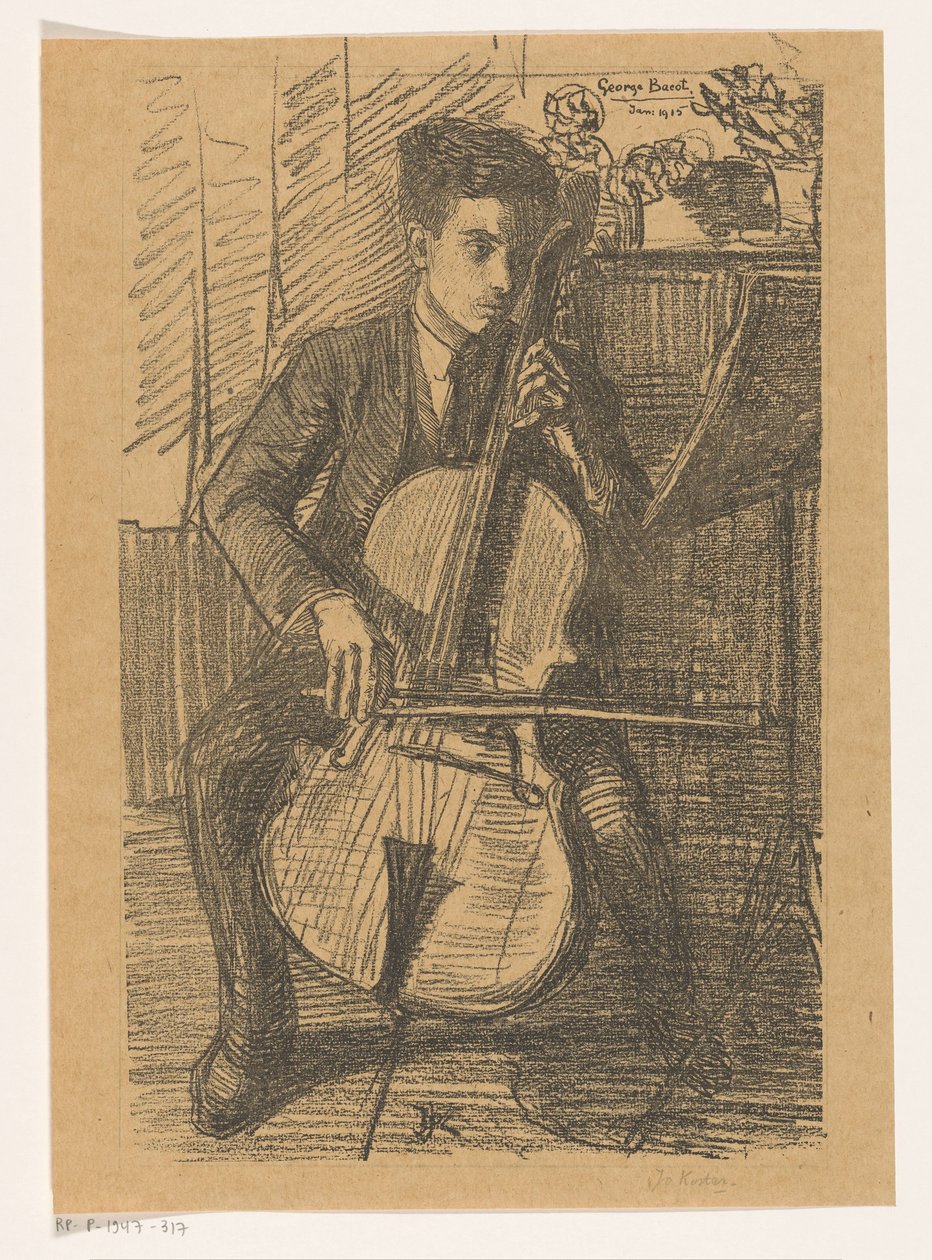 George Bacot die een cello bespeelt door Jo Koster (signed by artist)