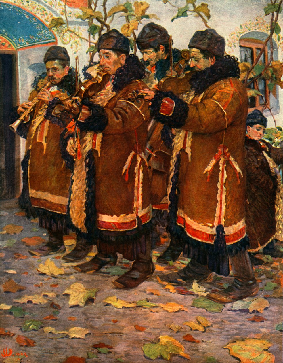 Muzikanten uit Hroznovà Lhota: klarinet, viool en contrabas. 1861-1940, 1948 door Joža Uprka
